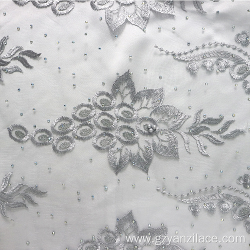 Grey Heavy Beaded Nigeria lace Fabric